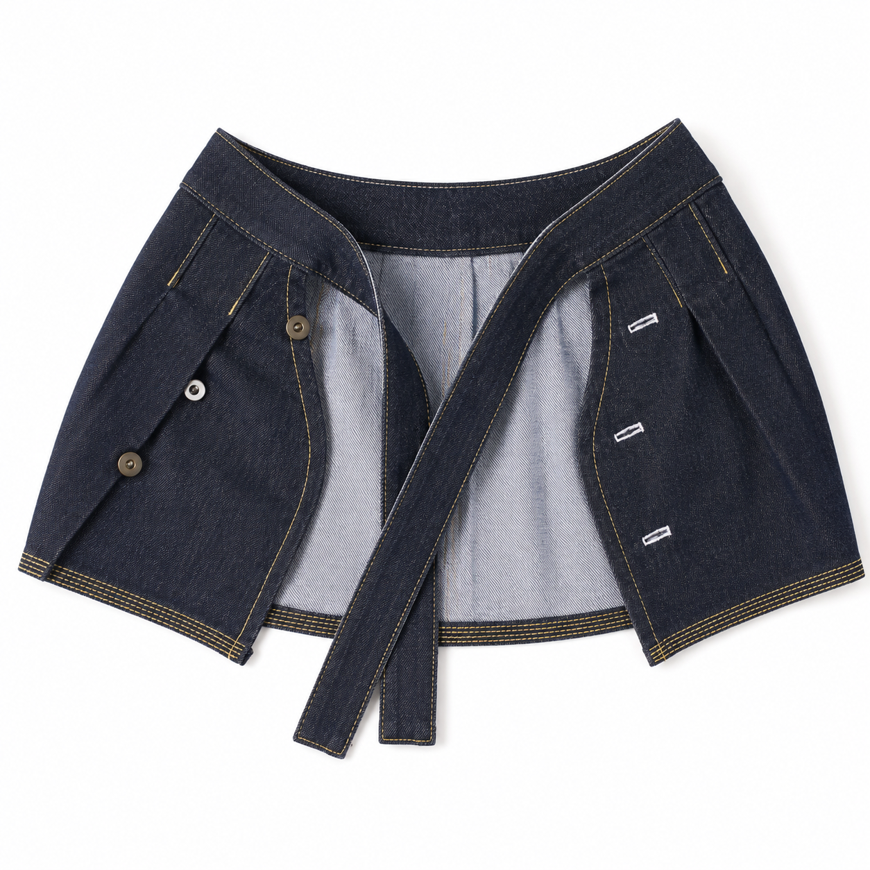 Denim Pleated Wrap Mini Skirt