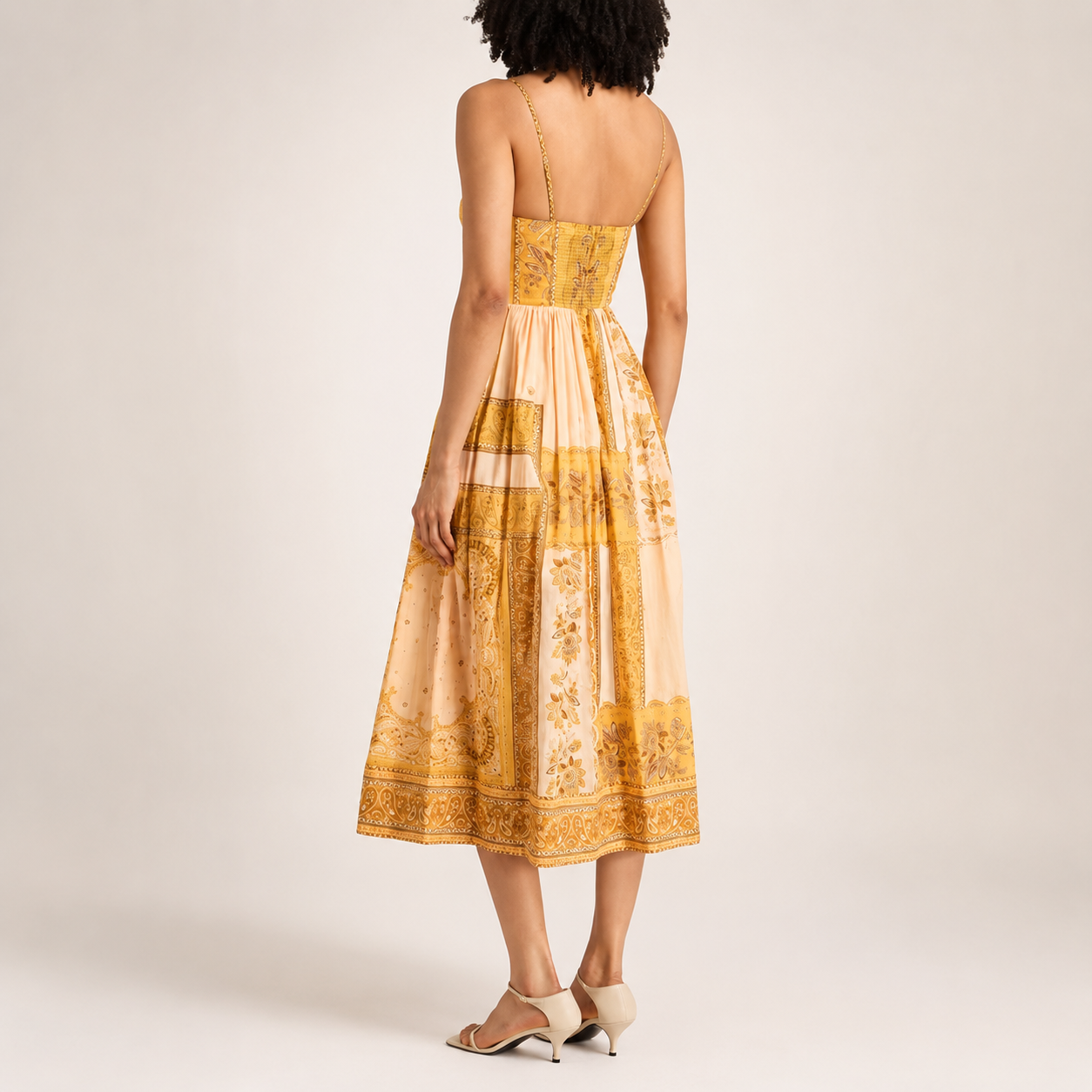 Golden Paisley Bustier Midi Dress
