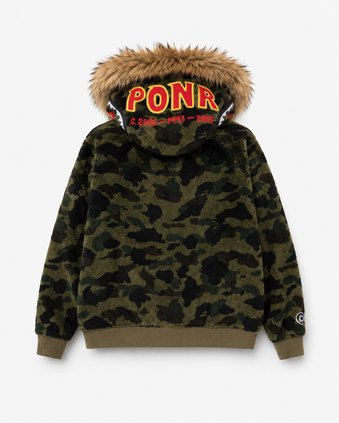 Camo Green Shark Full Zip Hoodie With Fur