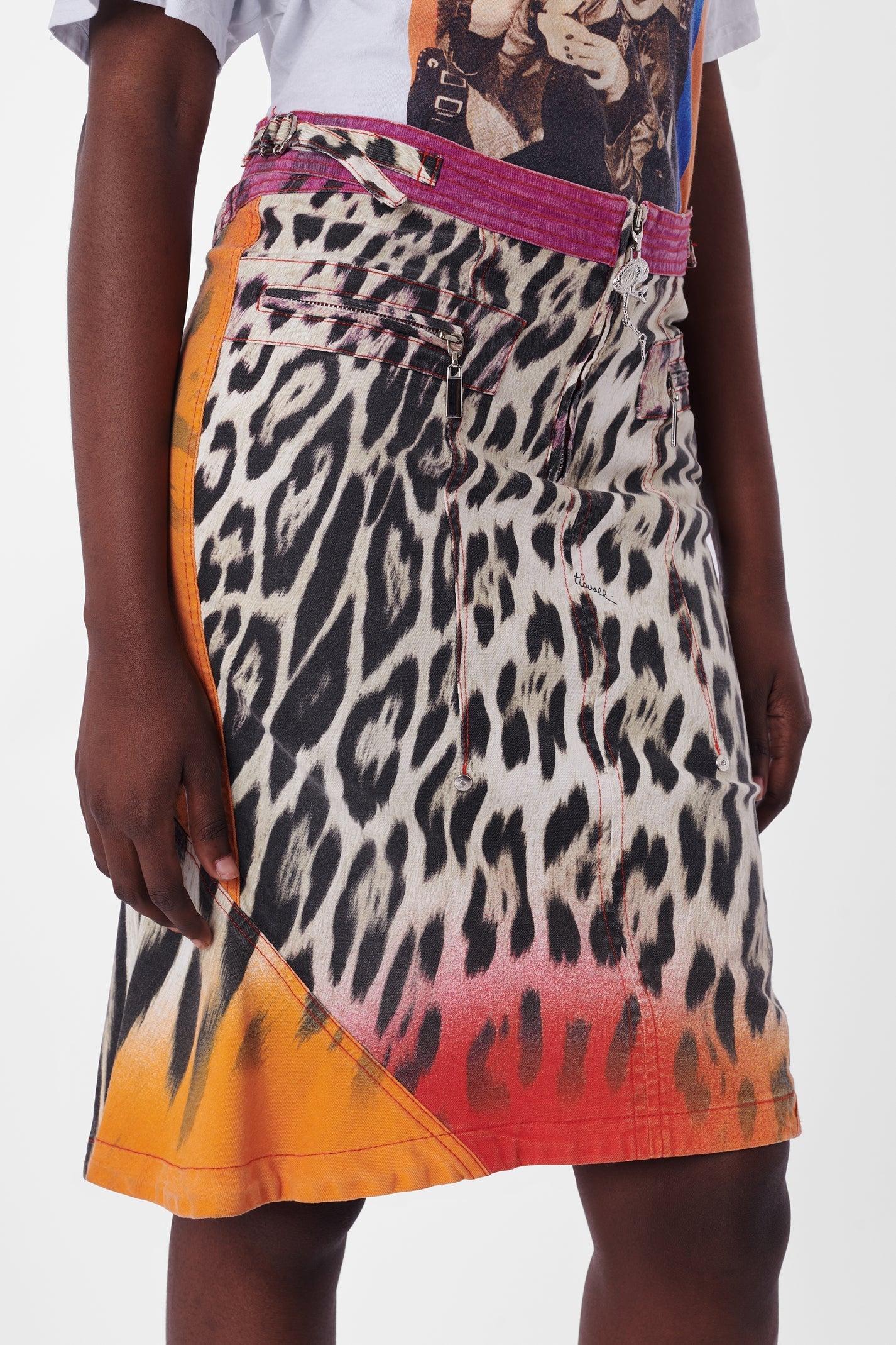 Animal Print Denim Skirt