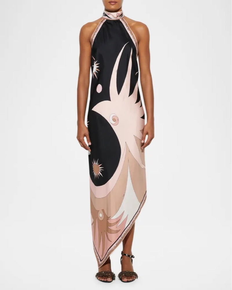 Print Silk Twill Halter Max