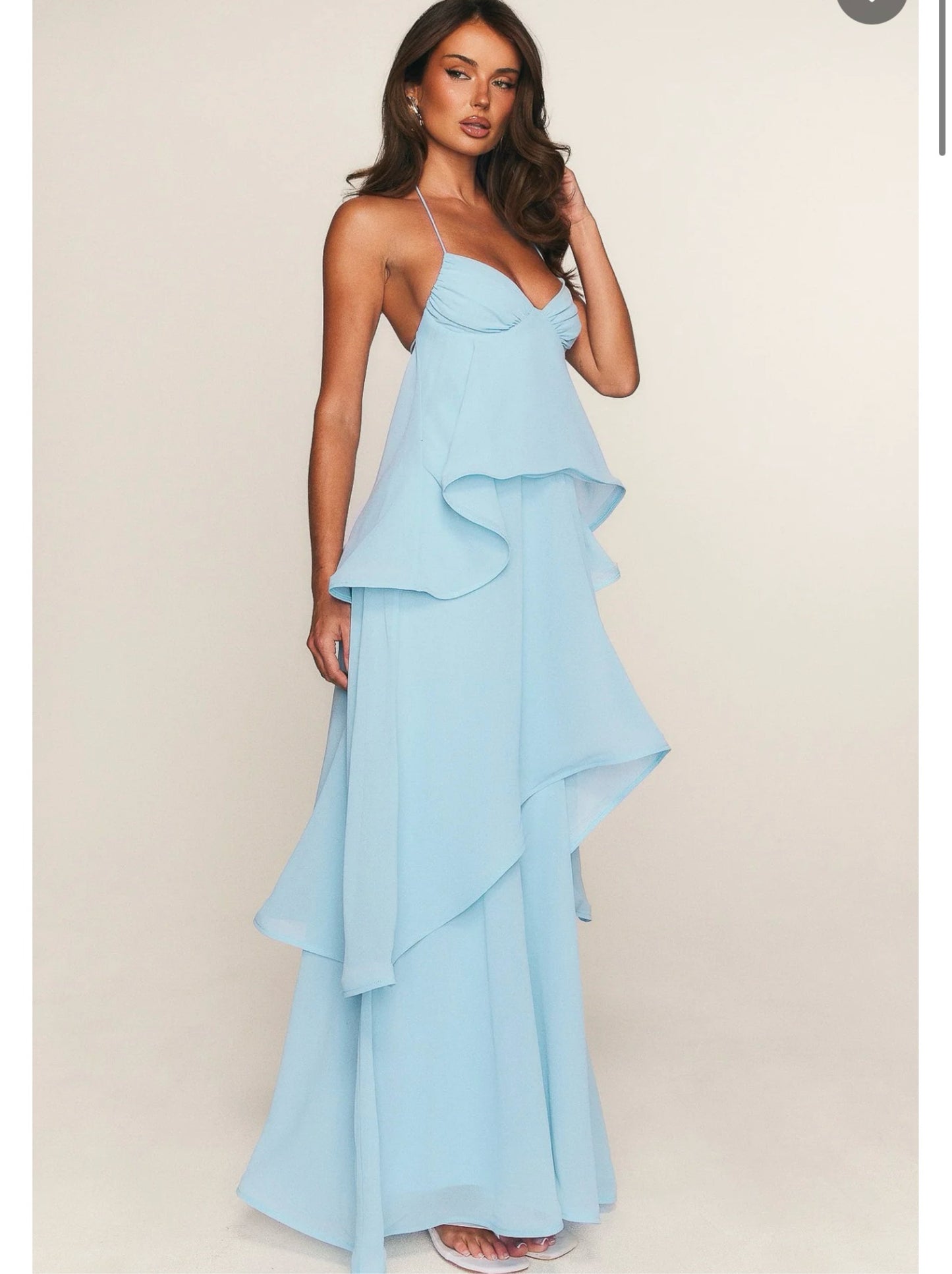 Light Blue Chiffon Ruffled Maxi Dress
