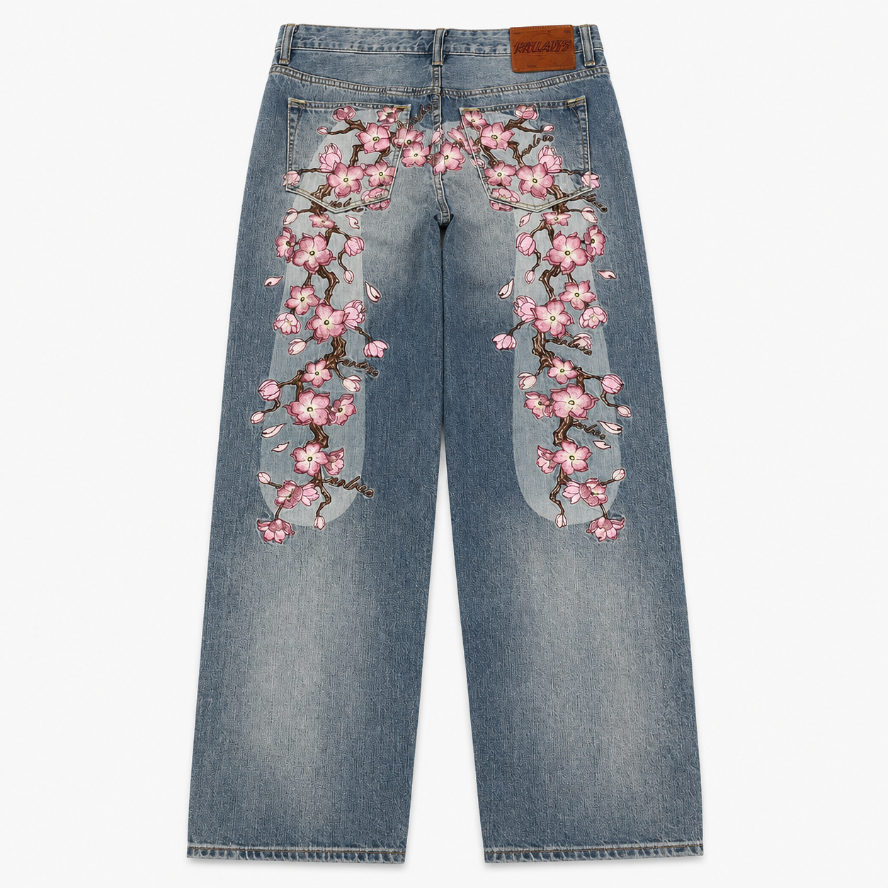 Embroidered Cherry Blossom Denim Jeans