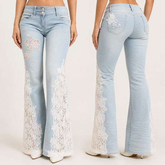 Ivory Lace Flare Jeans