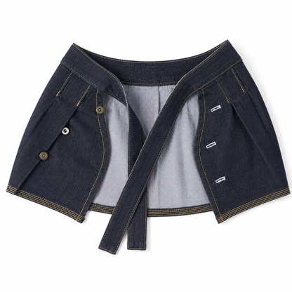 Denim Pleated Wrap Mini Skirt