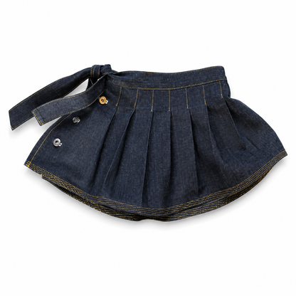 Denim Pleated Wrap Mini Skirt