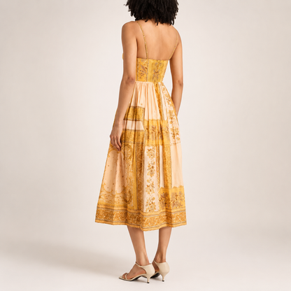 Golden Paisley Bustier Midi Dress