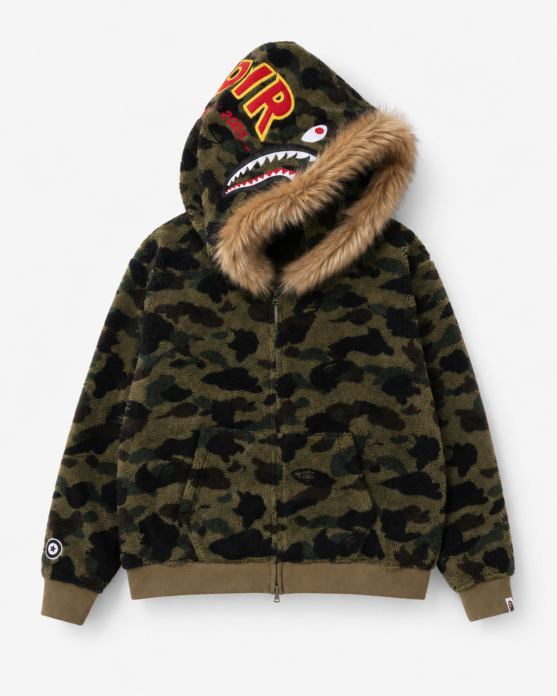 Camo Green Shark Full Zip Hoodie With Fur