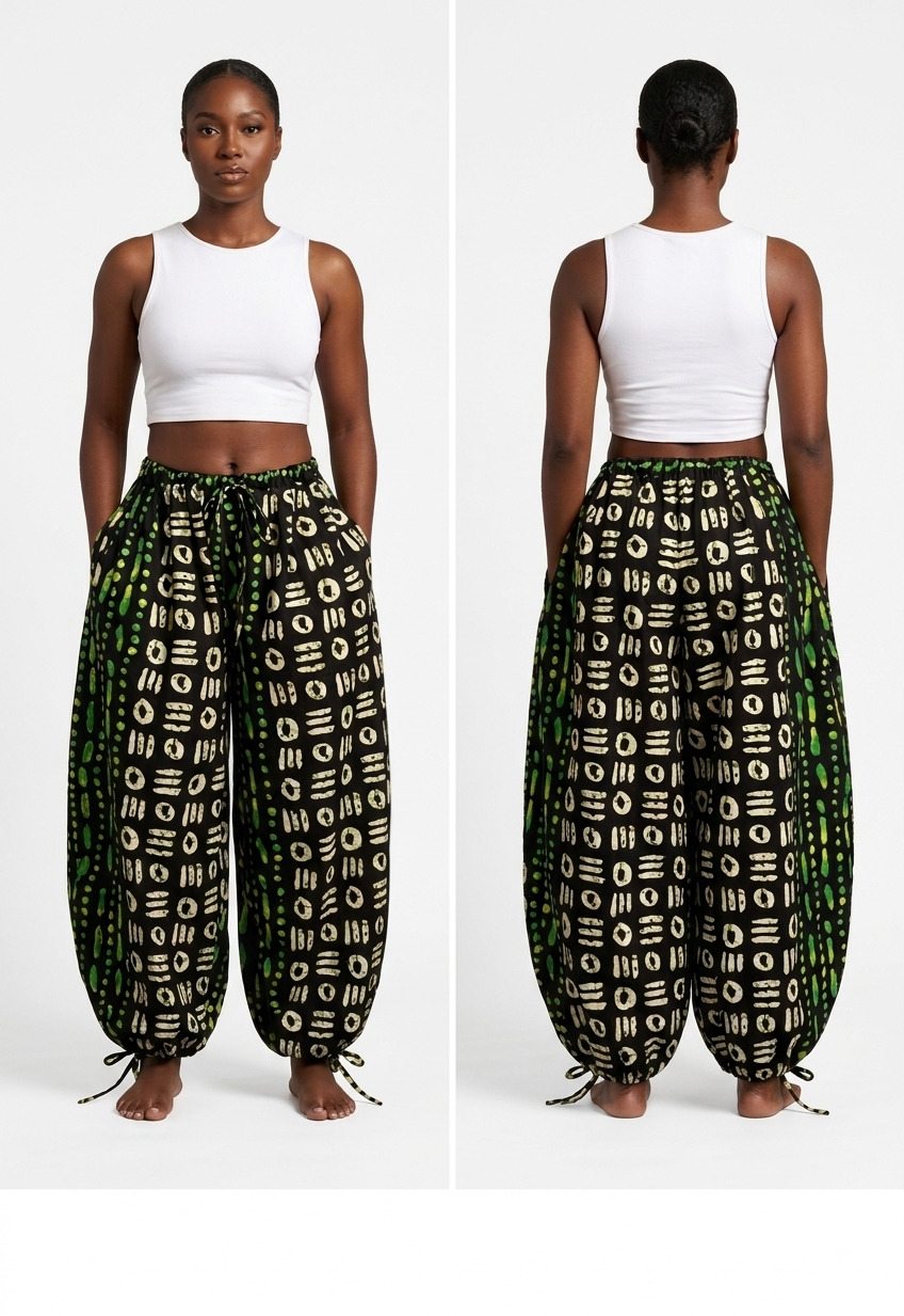Printed Wide-Leg Harem Pants with Ankle Ties