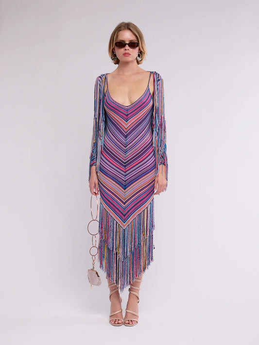 Chevron Knit Fringe Dress and Cardi