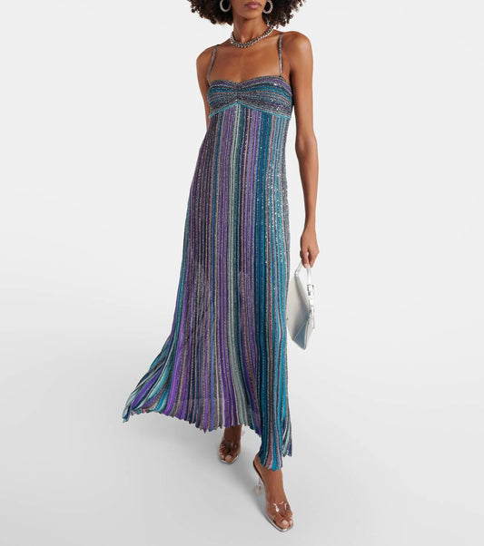 Striped Lamé Maxi Dress