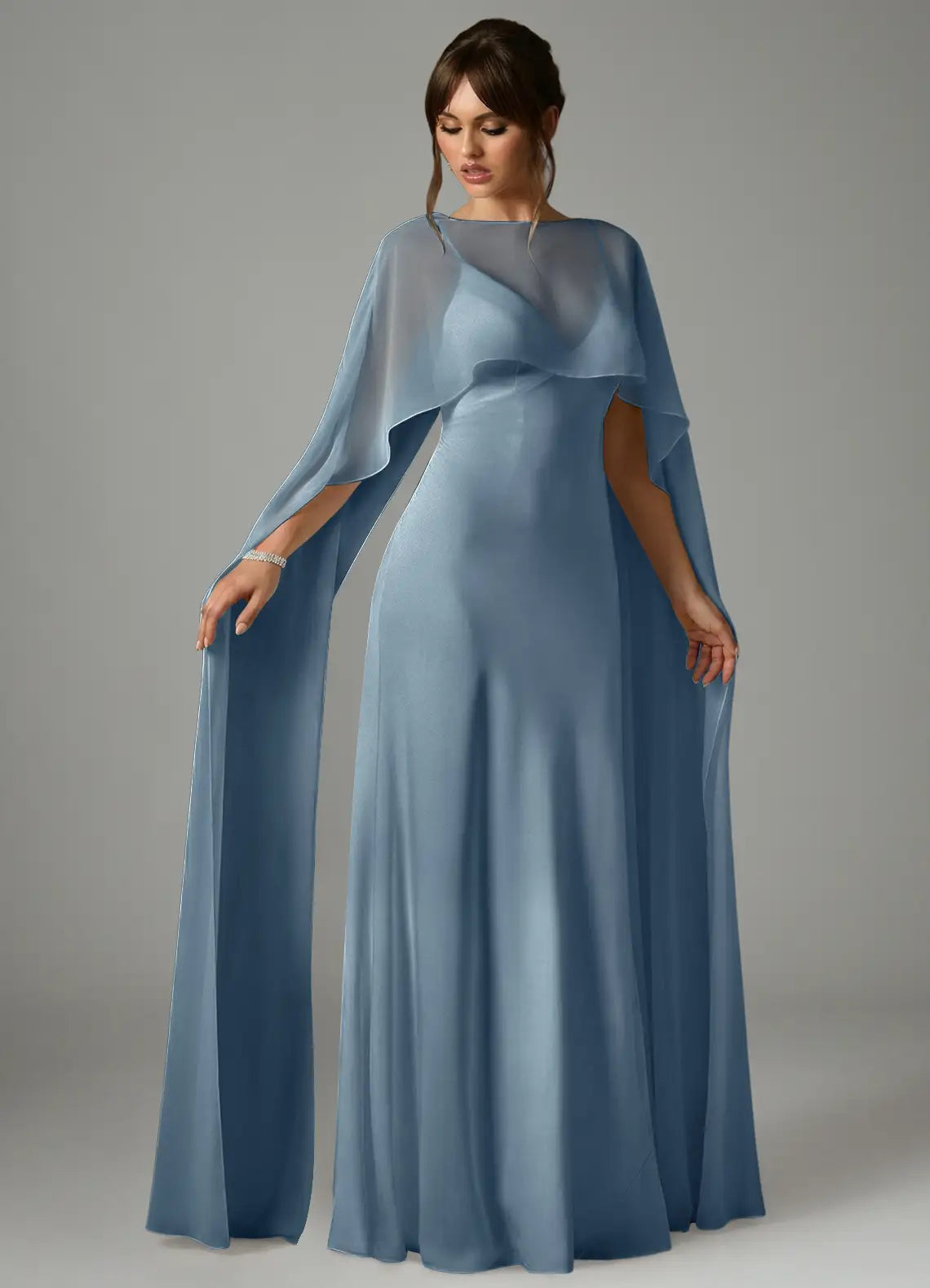 Dusty Blue A-Line Stretch Satin Dress