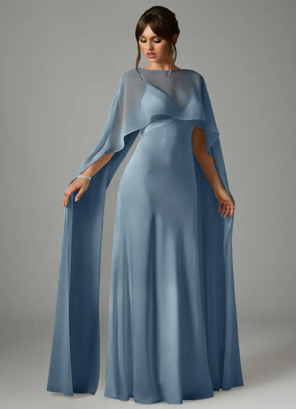 Dusty Blue A-Line Stretch Satin Dress