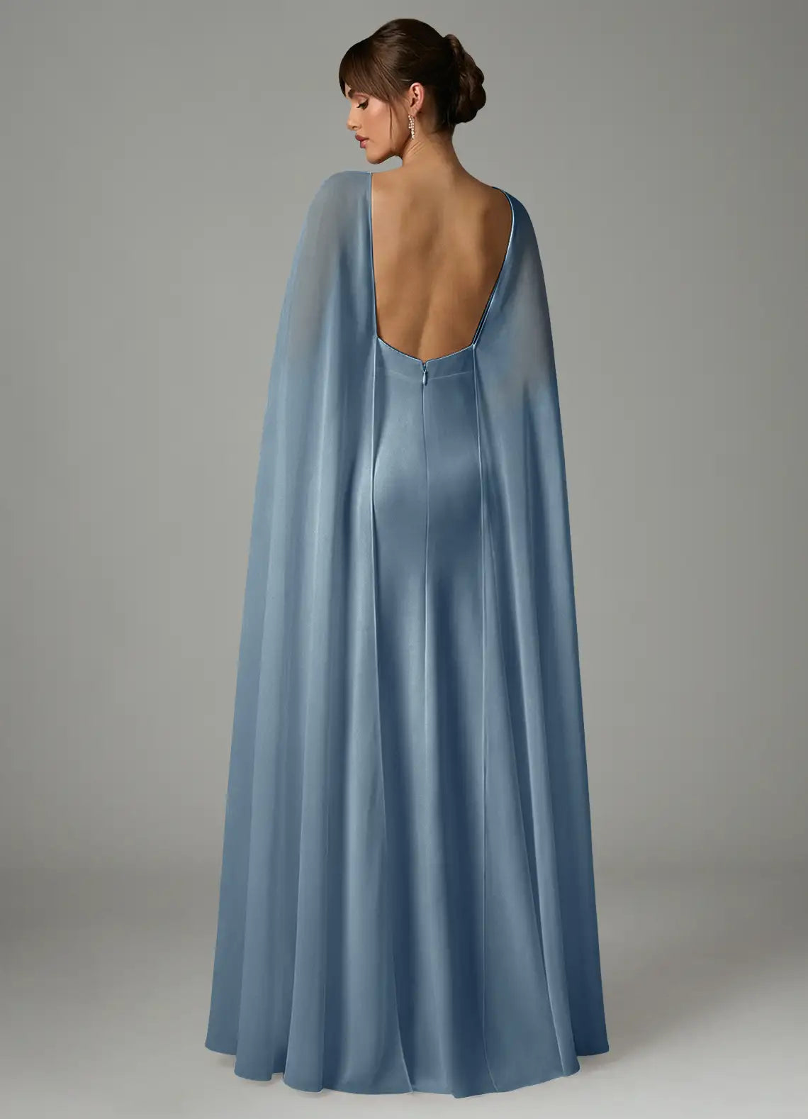 Dusty Blue A-Line Stretch Satin Dress