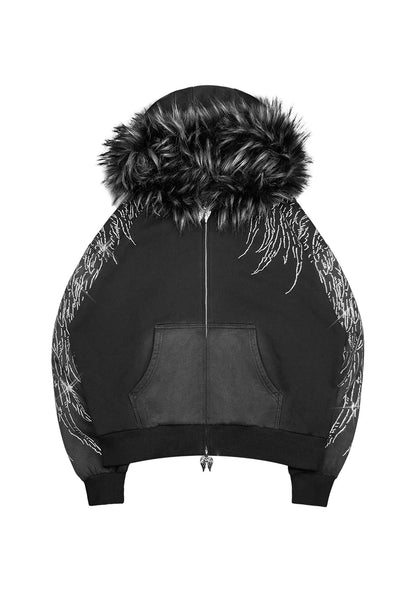Fallen Faux Fur Rhinestone Zip Hoodie And Sweatpants
