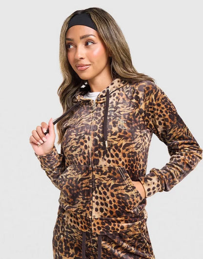 Diamante Leopard Full Zip Hoodie And Jogger
